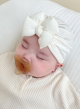 婴儿帽子春秋莫代尔ins可爱蝴蝶结护囟门新生儿小月龄宝宝胎帽冬