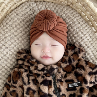 婴儿帽子秋冬羊绒棉保暖可爱甜甜圈初生新生儿男女宝宝囟门帽胎帽