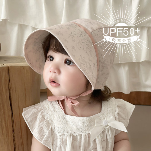 婴儿遮阳帽夏季薄款兔子棉纱大帽檐防晒防紫外线儿童女宝宝太阳帽