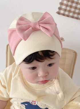 婴儿帽子可爱蝴蝶结羊绒棉加厚保暖婴幼儿女宝宝套头帽胎帽秋冬季