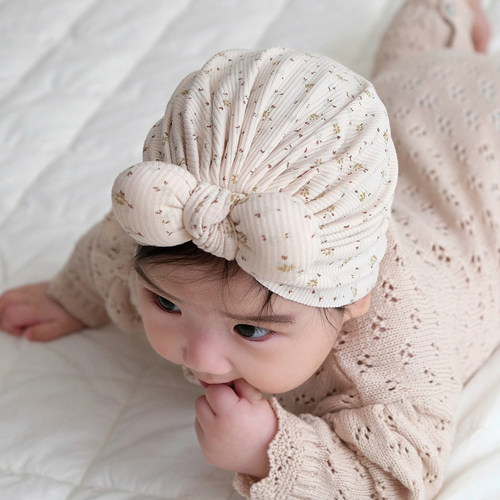 婴儿帽子春秋可爱小碎花莫代尔护囟门初生新生儿小月龄宝宝胎帽冬