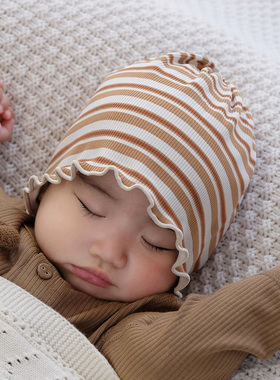 婴儿帽子春秋保暖莫代尔条纹无骨初生新生儿护囟门男女宝宝胎帽冬