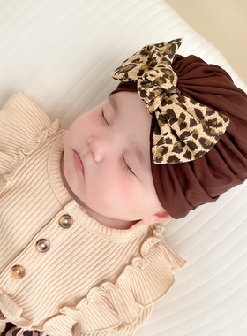 婴儿帽子春秋薄款莫代尔可爱豹纹儿童男女宝宝新生儿胎帽包头帽冬