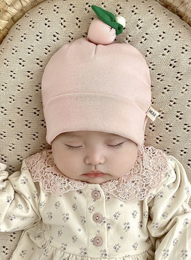 婴儿帽子秋冬季可爱草莓韩版羊绒棉加厚保暖新生儿宝宝胎帽套头帽