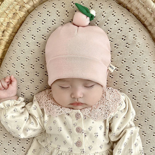 婴儿帽子秋冬季 羊绒棉加厚保暖新生儿宝宝胎帽套头帽 可爱草莓韩版