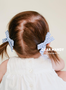 蓝白格子发带发夹公主婴幼儿女宝宝儿童女孩女童小童淑女边夹头饰