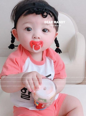 婴儿发带蝴蝶结假发辫子韩国公主婴幼儿百天周岁拍照宝宝发饰头饰