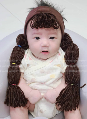 可爱超萌麻花辫子婴儿发带韩版假发护囟门公主女宝宝拍照周岁头饰