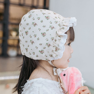 小碎花婴儿帽子夏季 婴幼儿可爱女宝宝儿童防风纯棉护耳帽春秋 薄款