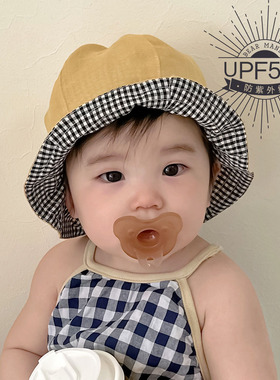 婴儿遮阳帽夏季薄款透气防晒防紫外线小月龄大帽檐男女宝宝渔夫帽