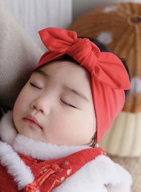 婴儿发带ins红色可爱蝴蝶结新年生日满月百天周岁儿童女宝宝头饰