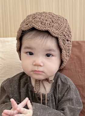 纯手工钩织婴儿帽子韩版百搭婴幼儿儿童针织毛线帽宝宝护耳帽秋冬