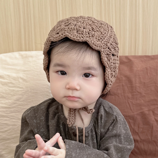 纯手工钩织婴儿帽子韩版 百搭婴幼儿儿童针织毛线帽宝宝护耳帽秋冬
