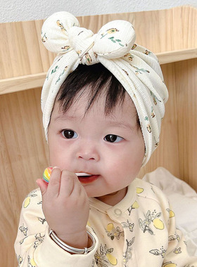 婴儿帽子春秋小碎花蝴蝶结莫代尔儿童包头帽初生新生儿宝宝胎帽冬