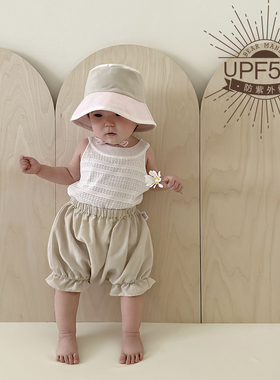 婴儿遮阳帽棉麻防晒防紫外线薄款大檐儿童太阳帽女宝宝渔夫帽春夏