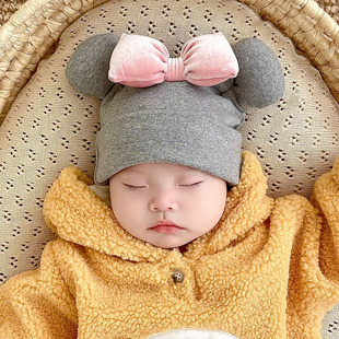 婴儿帽子秋冬可爱新年小熊羊绒棉加厚保暖初生新生儿男女宝宝胎帽