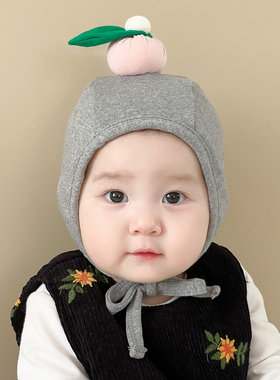 婴儿帽子春秋羊绒棉保暖儿童新生儿男女宝宝胎帽可爱桃子护耳帽冬