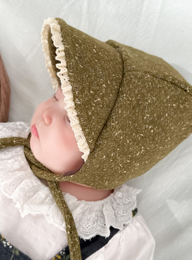 婴儿帽子秋冬小香风粗花呢保暖外出小月龄儿童遮阳帽女宝宝护耳帽