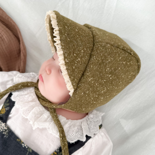 婴儿帽子秋冬小香风粗花呢保暖外出小月龄儿童遮阳帽女宝宝护耳帽