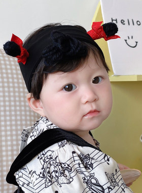 可爱小辫子婴儿发带护囟门男女宝宝百天周岁新年红色公主假发头饰