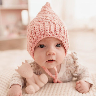 纯手工钩织婴儿帽子韩版可爱婴幼儿男女宝宝护耳精灵帽毛线帽春秋