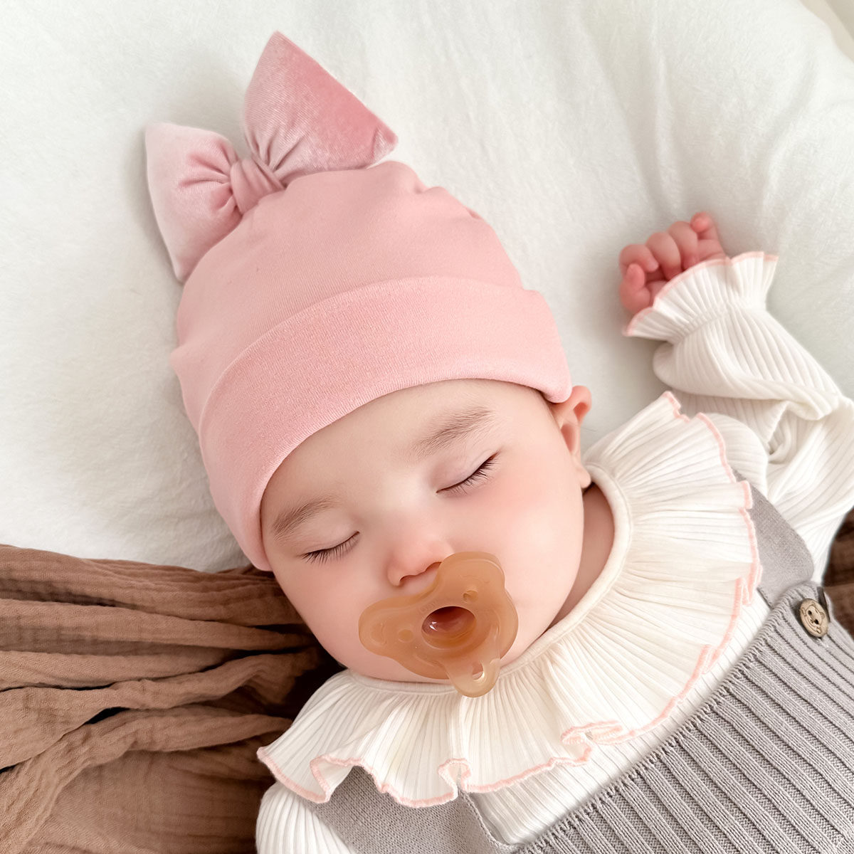 婴儿帽子秋冬可爱蝴蝶结双层保暖护囟门初生新生儿宝宝套头帽胎帽