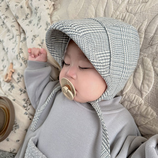 婴儿帽子ins毛呢保暖大檐遮阳帽小月龄男女宝宝儿童护耳帽秋冬季