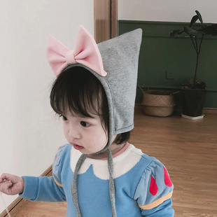 可爱蝴蝶结精灵帽婴儿帽子婴幼儿宝宝儿童韩版 保暖胎帽护耳帽秋冬
