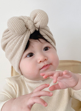 婴儿帽子可爱超萌蝴蝶结加厚针织羊绒儿童男女宝宝护囟门胎帽秋冬