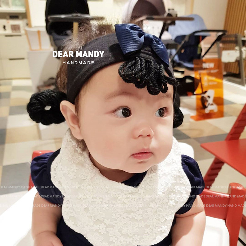 婴儿发带蝴蝶结假发辫子护囟门帽韩国公主婴幼儿百天周岁宝宝头饰