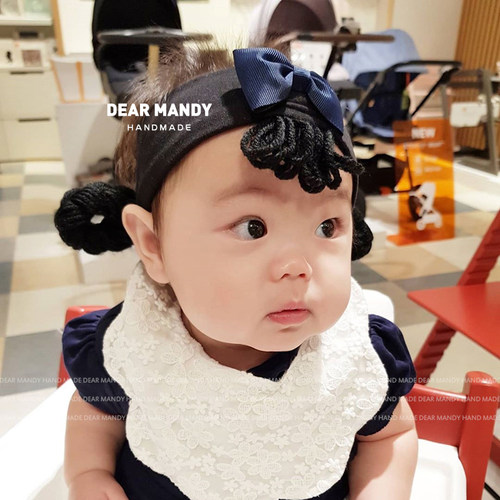 婴儿发带蝴蝶结假发护护囟门帽