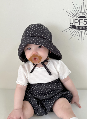 婴儿遮阳帽韩版花边大檐防晒防紫外线宝宝儿童渔夫帽太阳帽大pp裤