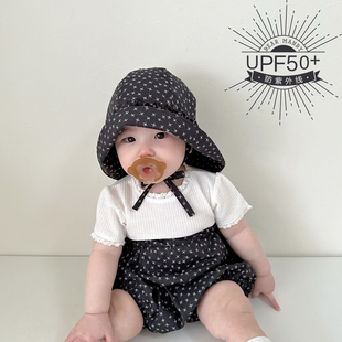 婴儿遮阳帽韩版 花边大檐防晒防紫外线宝宝儿童渔夫帽太阳帽大pp裤