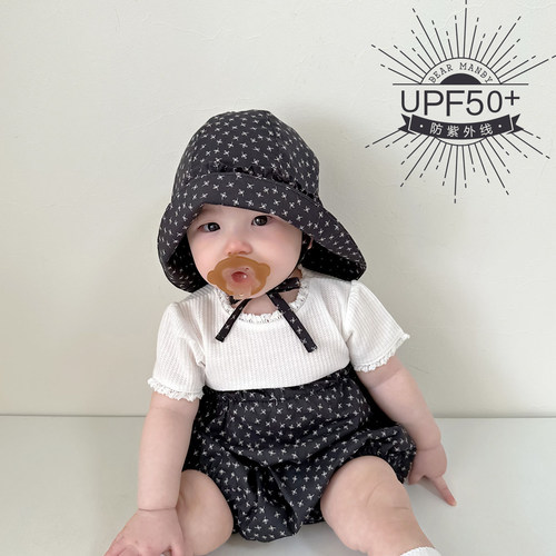 纯棉花边大帽檐防晒婴儿遮阳帽夏