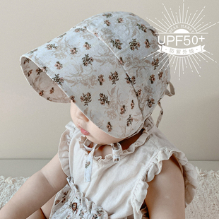 婴儿遮阳帽夏季薄款纯棉透气可调节韩版大帽檐小月龄女宝宝防晒帽