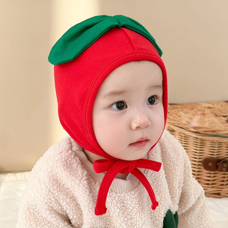 可爱红苹果羊绒棉婴儿护耳帽秋冬