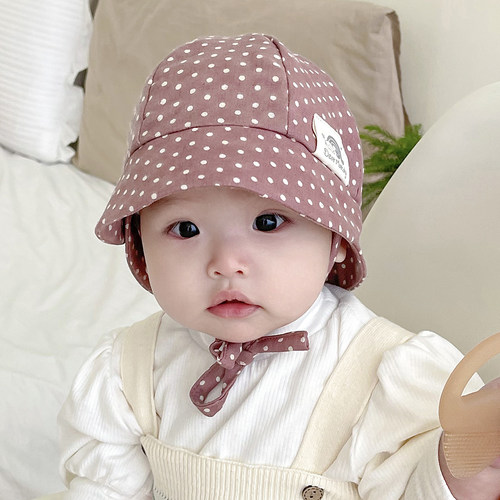 波点棉麻大帽檐防晒婴儿渔夫帽