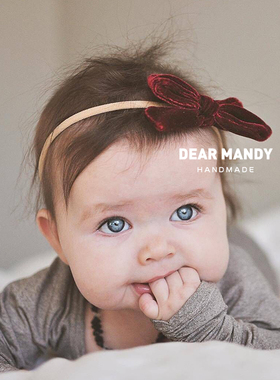 可爱蝴蝶结婴儿发带金丝绒百搭公主欧美新生儿女宝宝满月周岁头饰