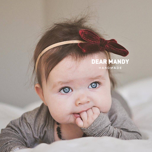 可爱蝴蝶结婴儿发带金丝绒百搭公主欧美新生儿女宝宝满月周岁头饰