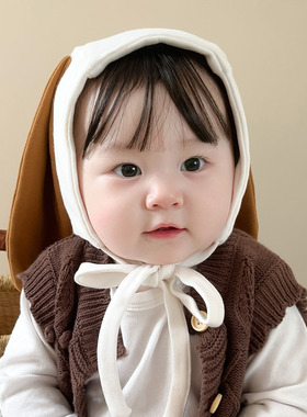 婴儿帽子秋冬季可爱兔耳朵羊绒棉加厚保暖防风儿童男女宝宝护耳帽