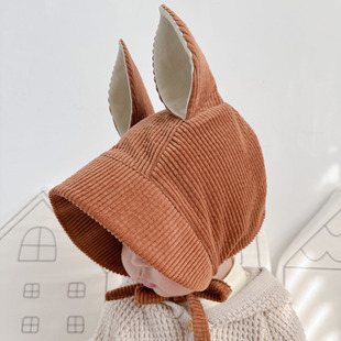 婴儿帽子秋冬可爱超萌松鼠灯芯绒大帽檐儿童护耳帽男女宝宝遮阳帽