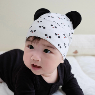 婴儿帽子春秋薄款纯棉可爱超萌熊猫新生儿小月龄护囟门宝宝胎帽冬