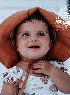 婴儿帽子夏季薄款ins加大帽檐防晒棉麻男女宝宝儿童遮阳帽沙滩帽