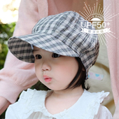 婴儿遮阳帽大檐纯棉格子薄款 防晒防紫外线男女宝宝儿童报童帽夏季