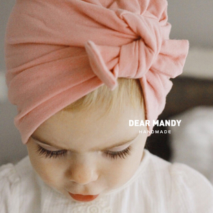 ins可爱蝴蝶结婴儿帽子春秋薄款 纯棉儿童新生儿女宝宝护囟门胎帽