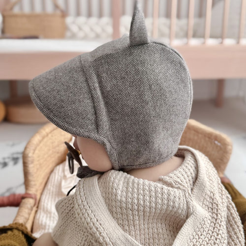 人字纹羊毛呢大檐婴儿遮阳帽秋冬