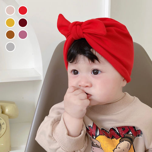 可爱蝴蝶结羊绒棉婴儿帽子胎帽冬