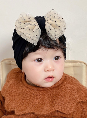 婴儿帽子春秋薄款可爱网纱蝴蝶结莫代尔新生儿女宝宝包头帽胎帽冬