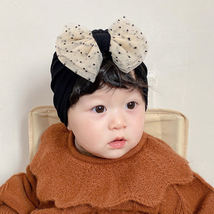 婴儿帽子春秋薄款 可爱网纱蝴蝶结莫代尔新生儿女宝宝包头帽胎帽冬