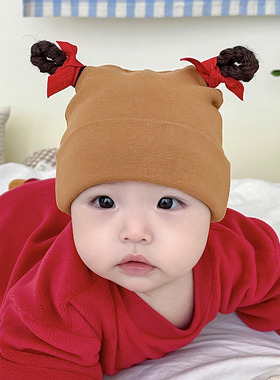 婴儿帽子秋冬可爱超萌辫子新年韩版初生新生儿小月龄男女宝宝胎帽